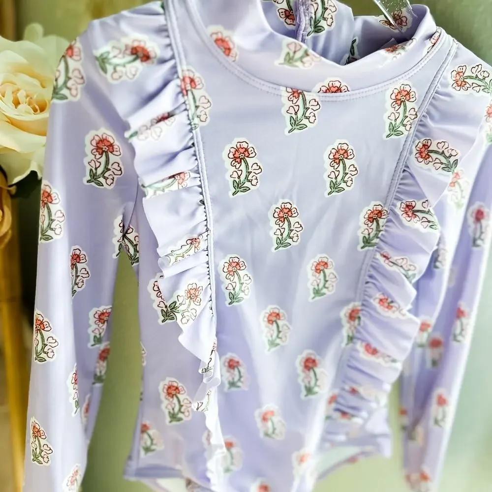 NWT Lavender Meadow Meets the Sea rash guard floral flutter swimsuit 4